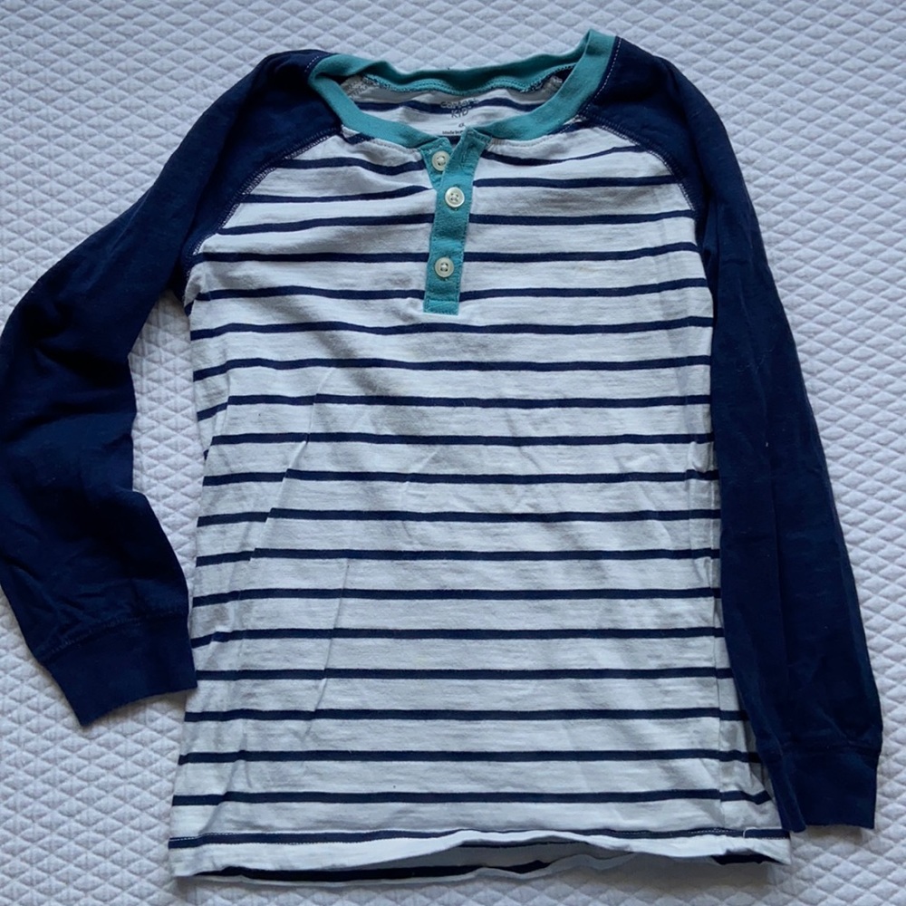 Size 8 Blue Stripe Half button Tee